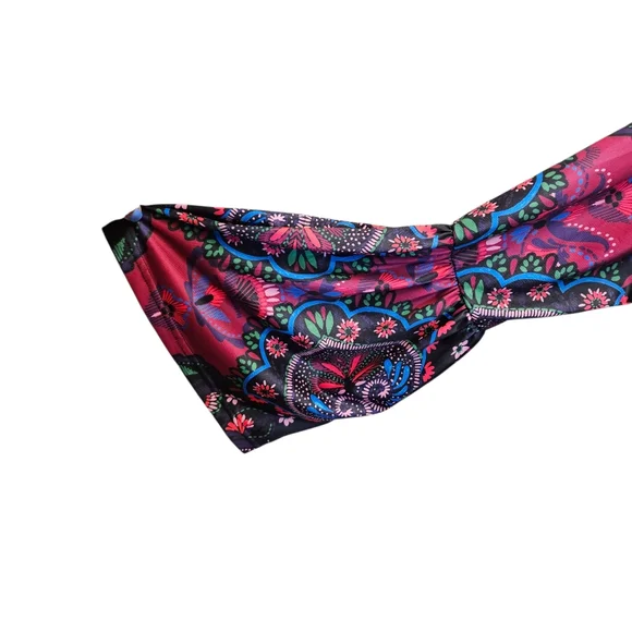 Boston Proper Vibrant Boho Floral Long Sleeve Blouse Bell Cuffs - Picture 10 of 13